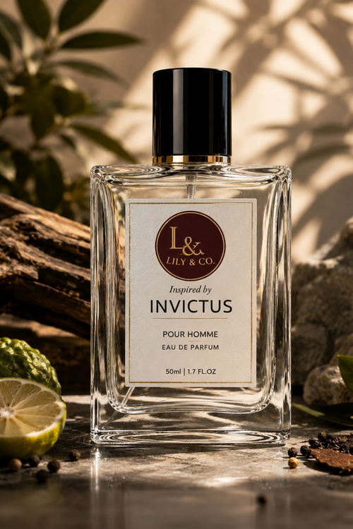 Clear glass fragrance bottle inspired by Invictus by Paco Rabanne, Lily & Co Pour Homme Eau de Parfum 50ml