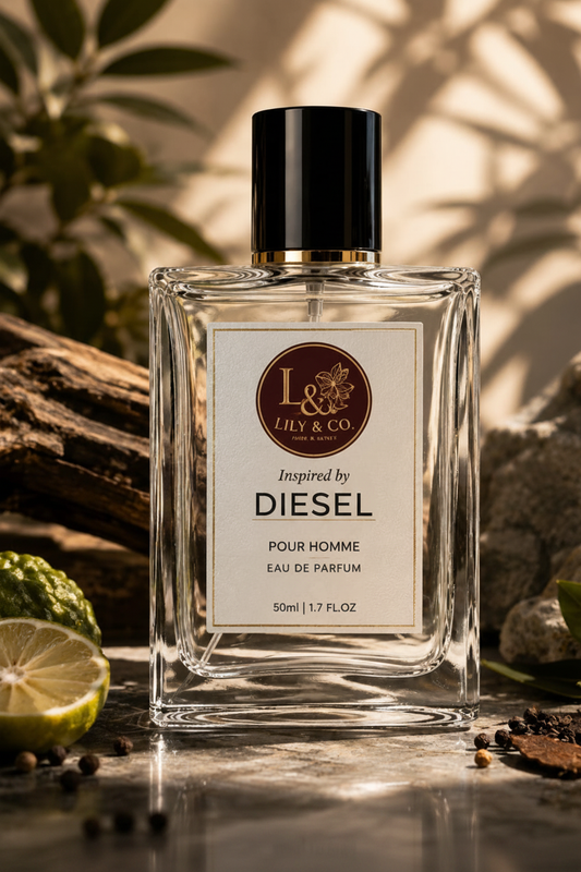 Clear glass fragrance bottle inspired by Diesel by Diesel, Lily & Co Pour Homme Eau de Parfum 50ml