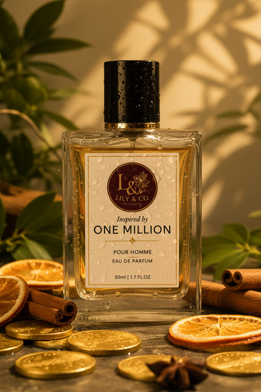 Clear glass fragrance bottle inspired by One Million by Paco Rabanne, Lily & Co Pour Homme Eau de Parfum 50ml