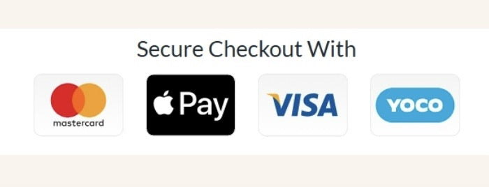 Secure checkout with Mastercard, Apple Pay, Visa and Yoco